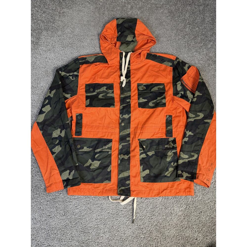 MCMXXXIII Jacket Mens 2XL Orange Camo Canvas Hooded Anorak Hunting Outdoor